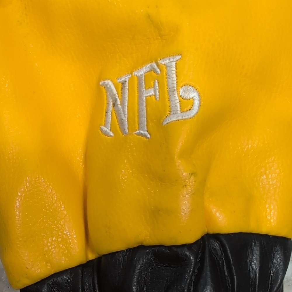 Vintage Pittsburgh Steelers NFL Jacket Faux Leather Varsity Bomber Black Yellow - Picture 5 of 9
